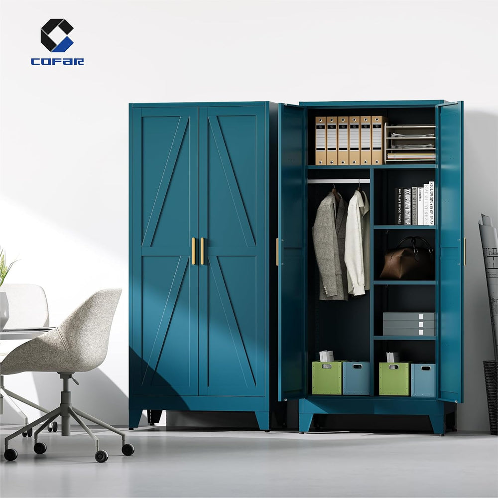 COFaR 71'' Tall Wardrobe Closet with Doors, Metal Bedroom Armoire wit...