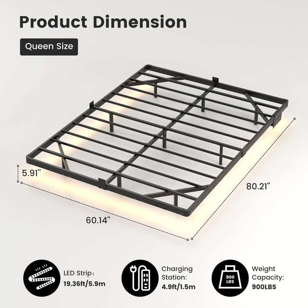 Liians Queen Floating Bed Frame with Smart LED Lights, USB Charging Station