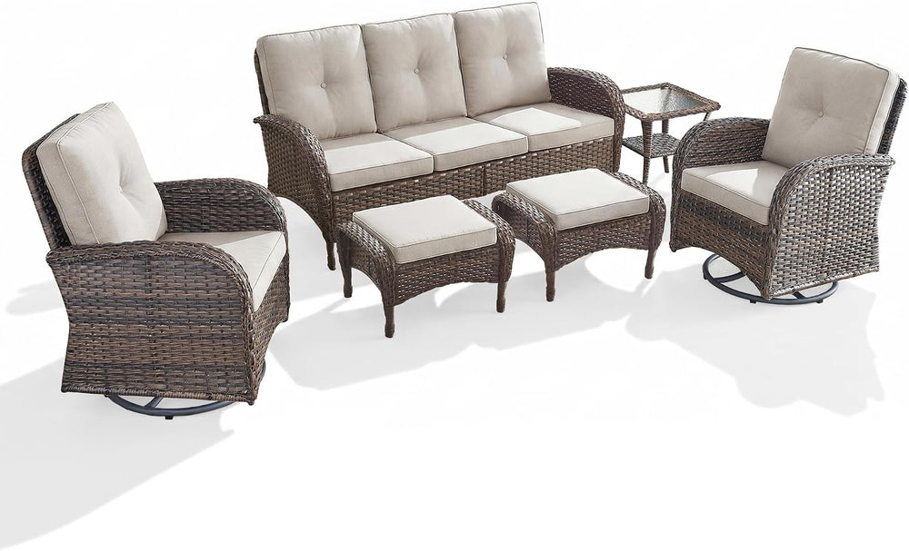 6 Piece Patio Furniture Set - Wicker Patio Conversation Set with Swivel Glide...