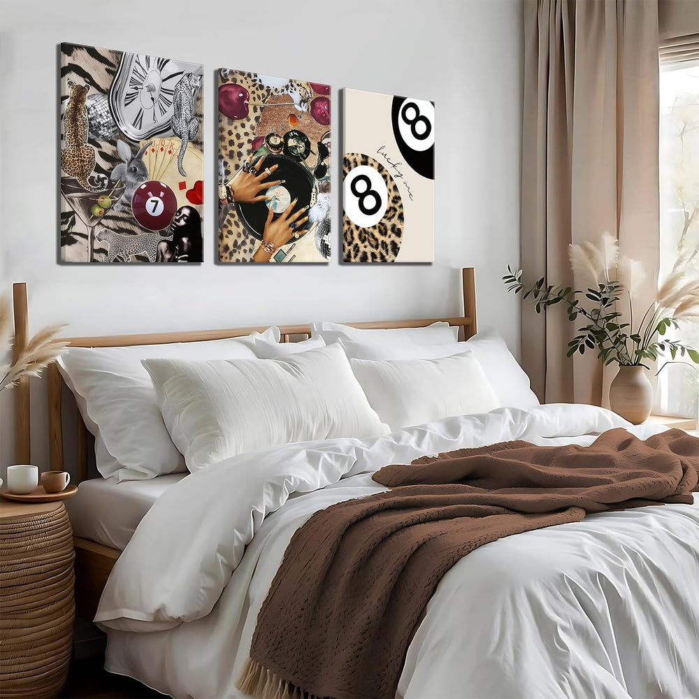 Trendy Leopard Wall Art Set of 3 Cheetah Canvas Aesthetic Wall Decor Funky Bl...