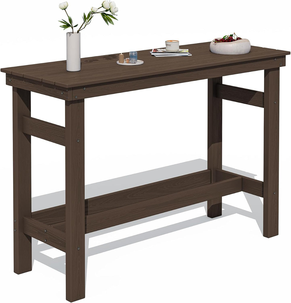 SERWALL 41" HDPE Outdoor Bar Table with 1.6" Umbrella Hole, Coffee