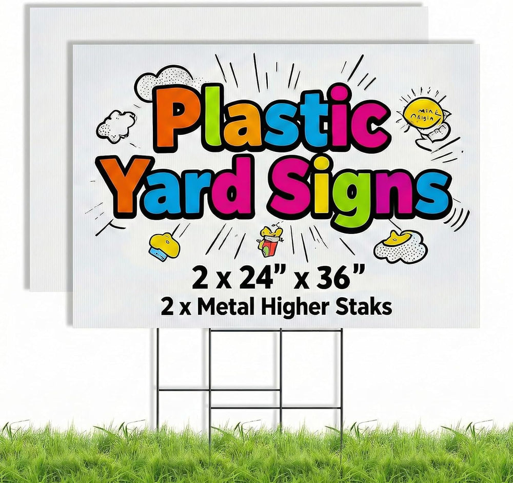 2 Pack 24 x 36 Inch Blank Yard Signs with Metal Stakes, White