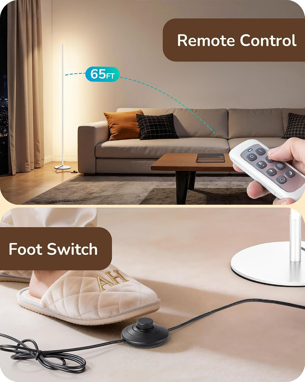 EDISHINE 2 Pack 57.5” Floor Lamps with Remote, Stepless Dimmable & 7 CCT