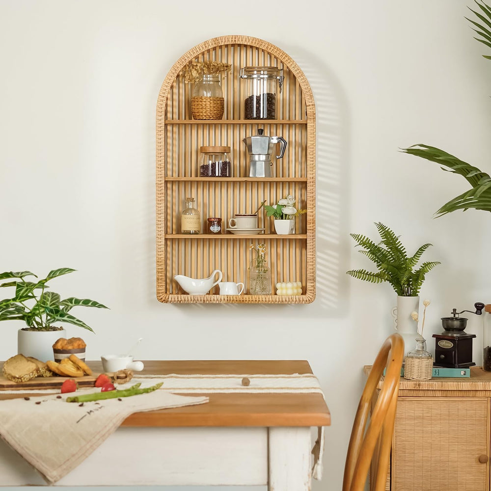 4 Tier Arched Rattan Wall Shelf