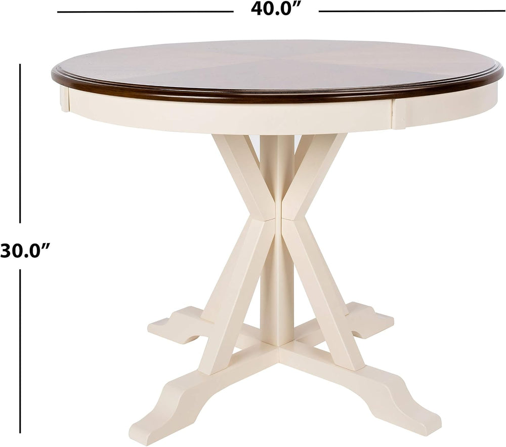 SAFAVIEH Shay Wood Dining Table, Farmhouse White/Natural Acacia DNS9205A
