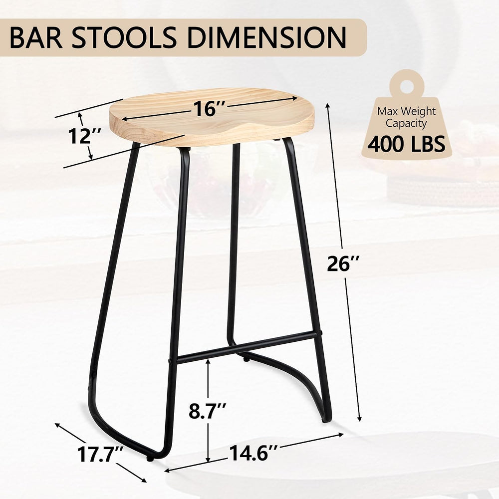 HeuGah 26" Wood Bar Stools Set of 4, Rustic Backless Saddle Counter Stools