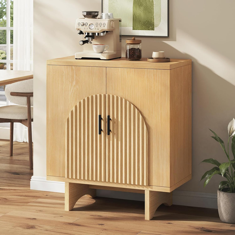 Welzona Fluted Arched Sideboard Buffet Cabinet with Storage Natural