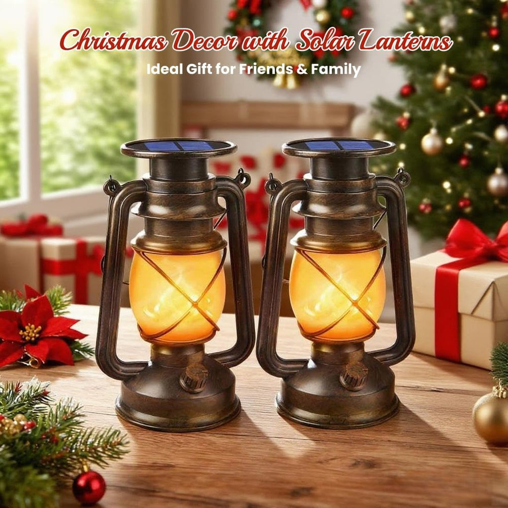 Solar Lanterns Outdoor Waterproof, 2 Pack Bronze Flickering Flame Lights