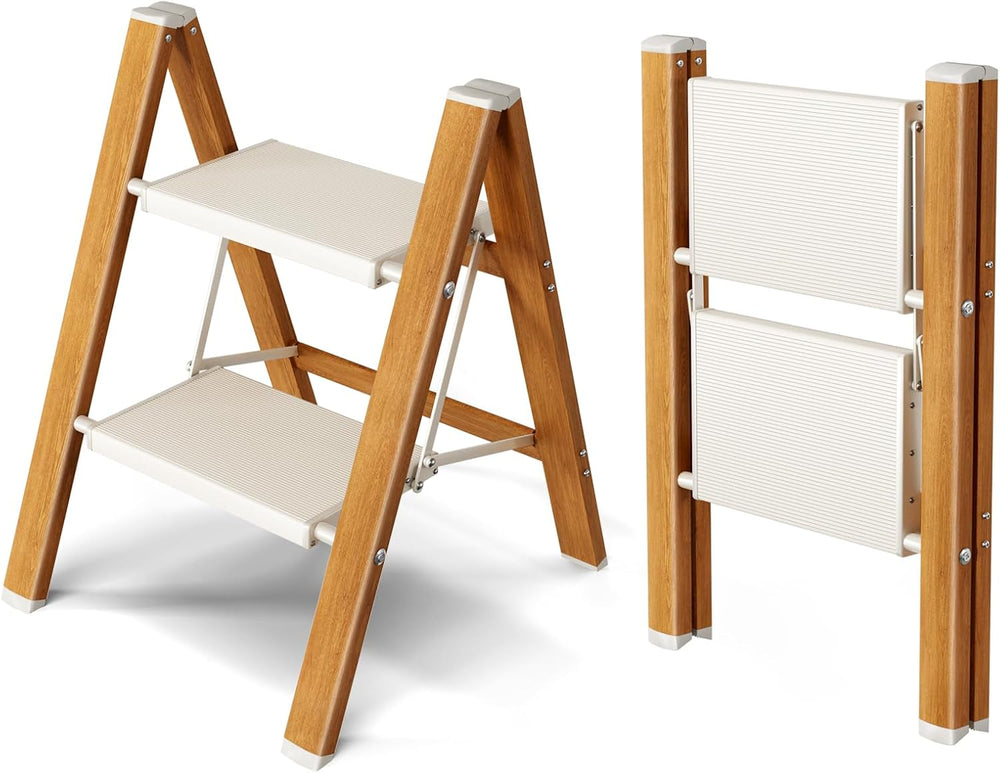 Taranta 2 Step Stool Foldable,Aluminum Step Ladder-WhiteWoodgrain