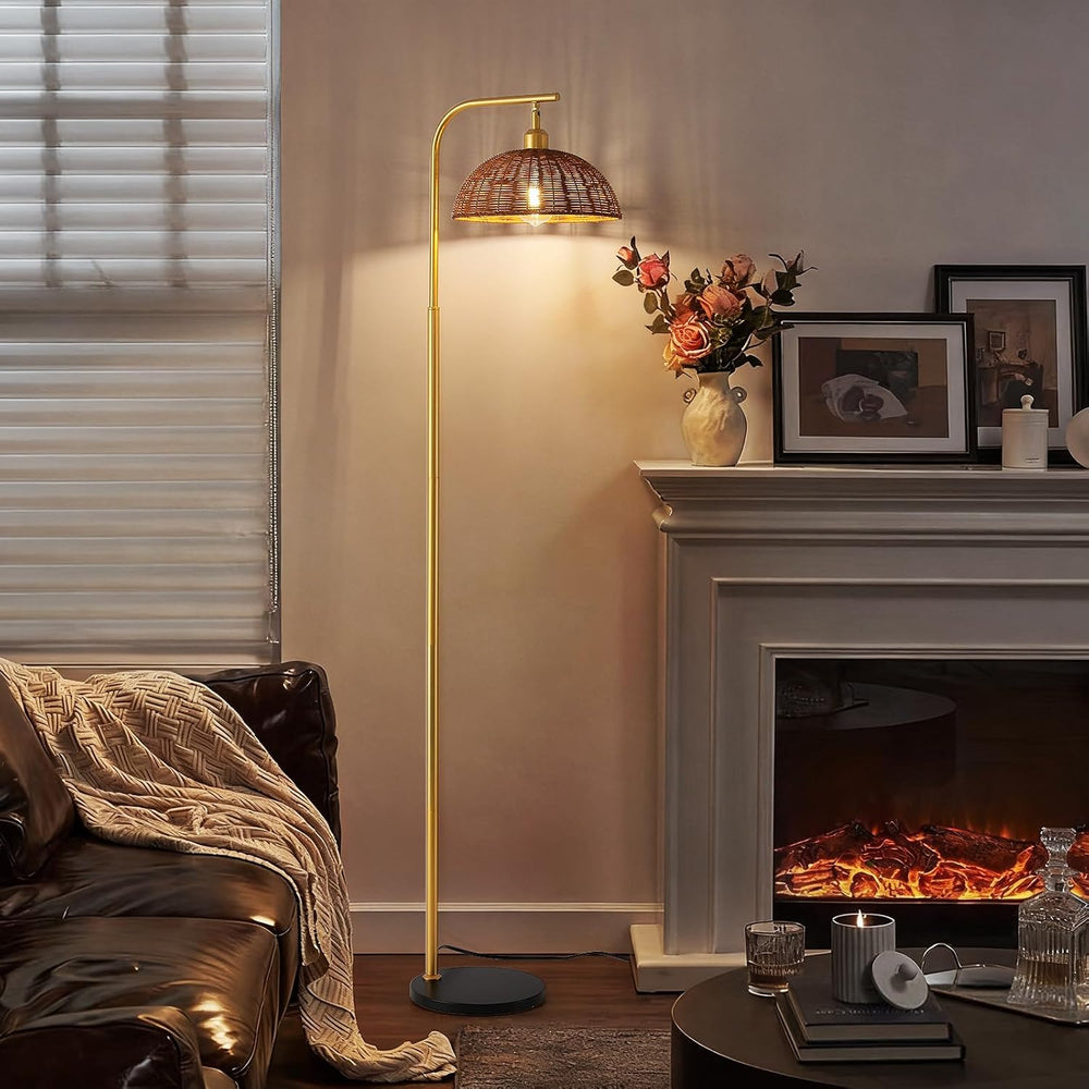 Rattan Floor Lamp 65 Inch with Smart Dimmable Bulb Boho Standing Lamp