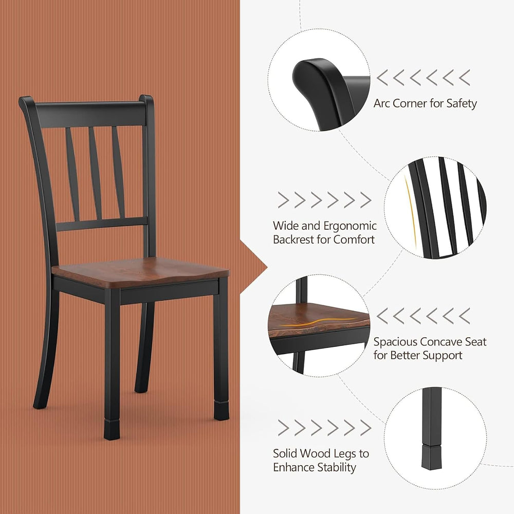 POWERSTONE Dining Chairs Set of 6, Rubberwood Kitchen Chairs, Black