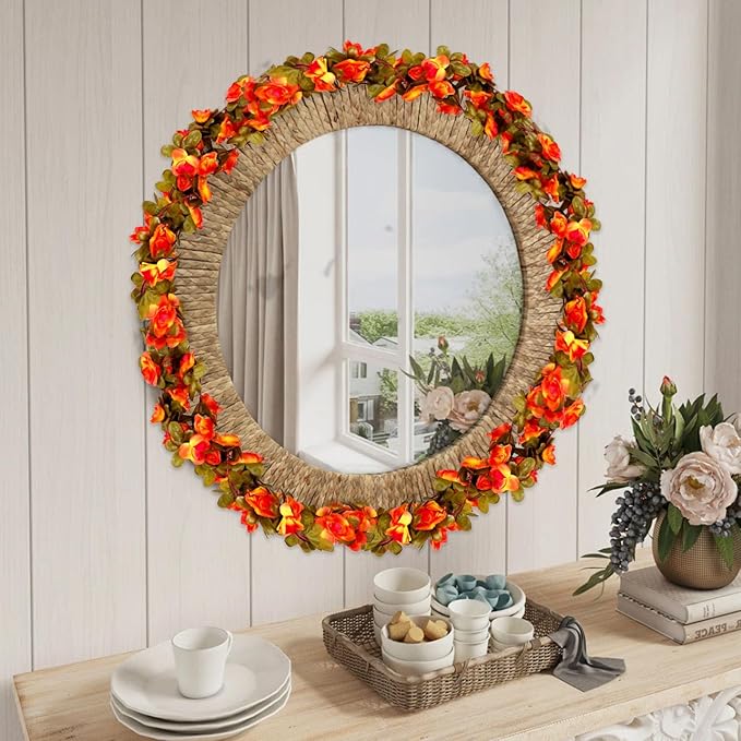 16Pcs 126Ft Orange Rose Garland, Fake Rose Hanging Flowers, Artificial Flower...