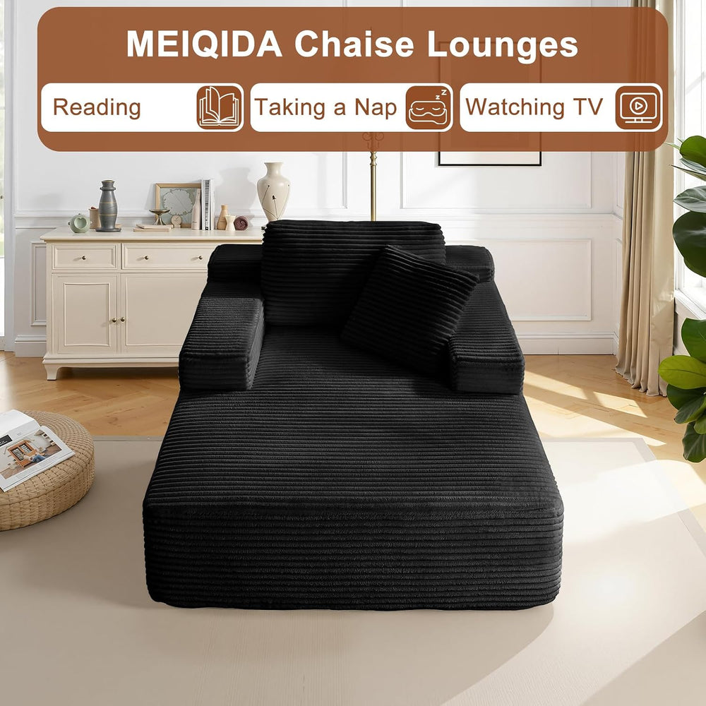65 Inch Oversized Indoor Chaise Lounge,Black