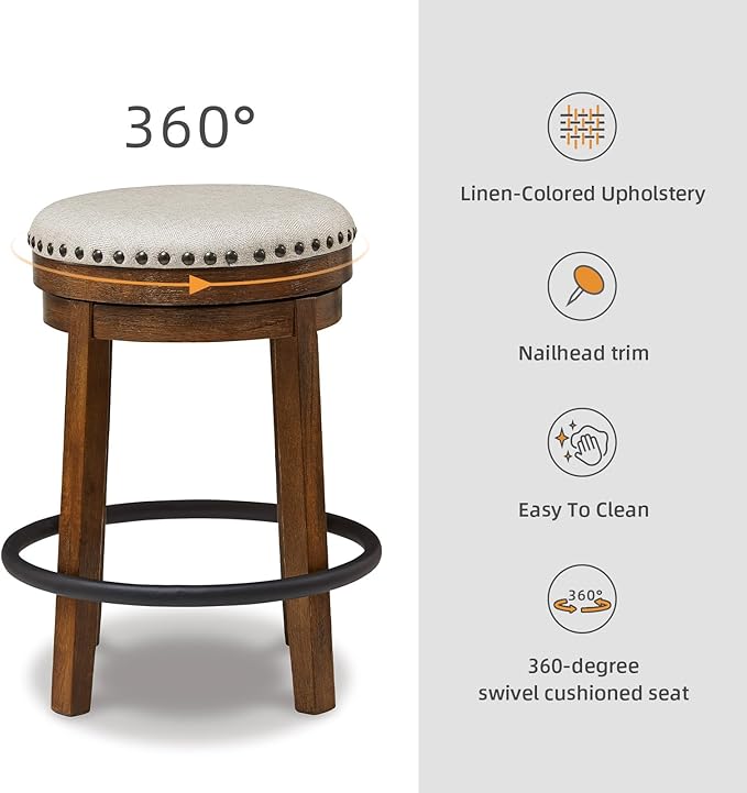 Signature Design by Ashley Valebeck 24" Counter Height Upholstered Swivel Stool, Brown & Black