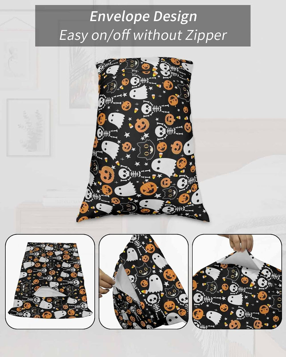 Halloween Pillow Cases Standard Size Set of 2 - Microfiber Bed Throw Pillow C...