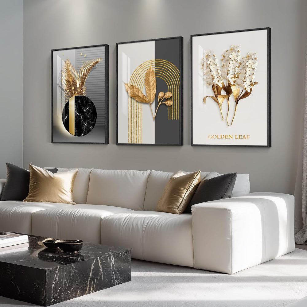 Large Framed Modern Luxury Wall Art for Living Room, 3 Piece 24x36 Inch