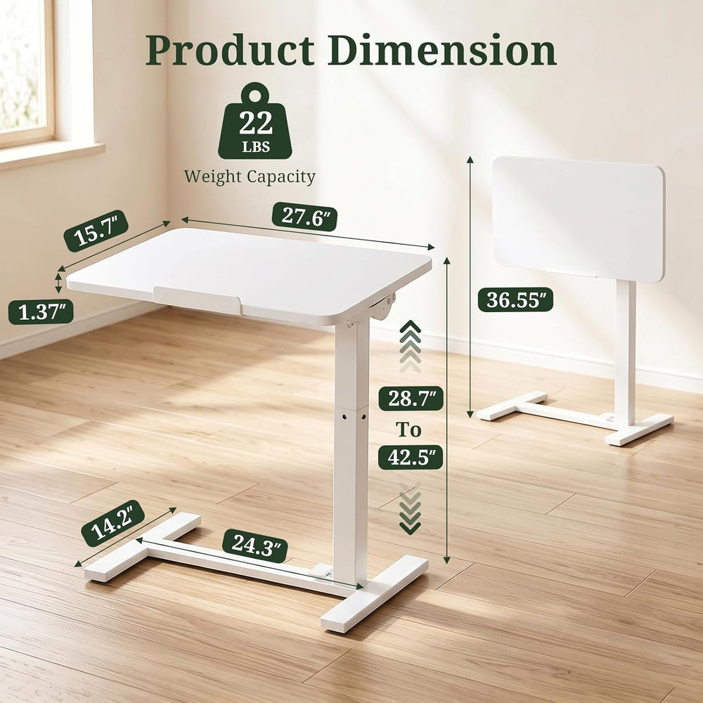 Overbed Bedside Table with Wheels, Foldable Rolling Desk Adjustable Height
