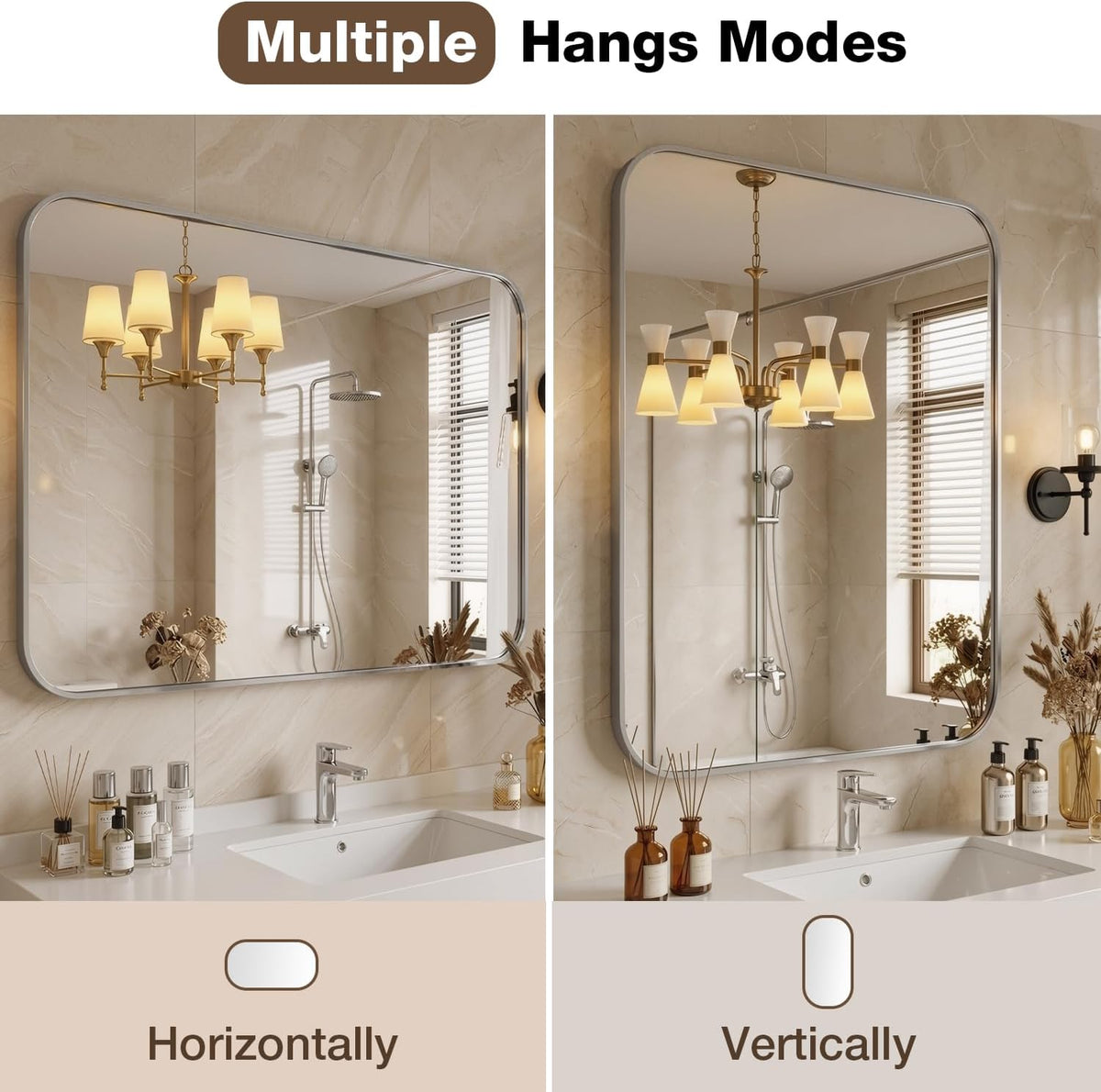 24"x36" Bathroom Mirror for Over Sink, Brushed Nickel Vanity Mirror