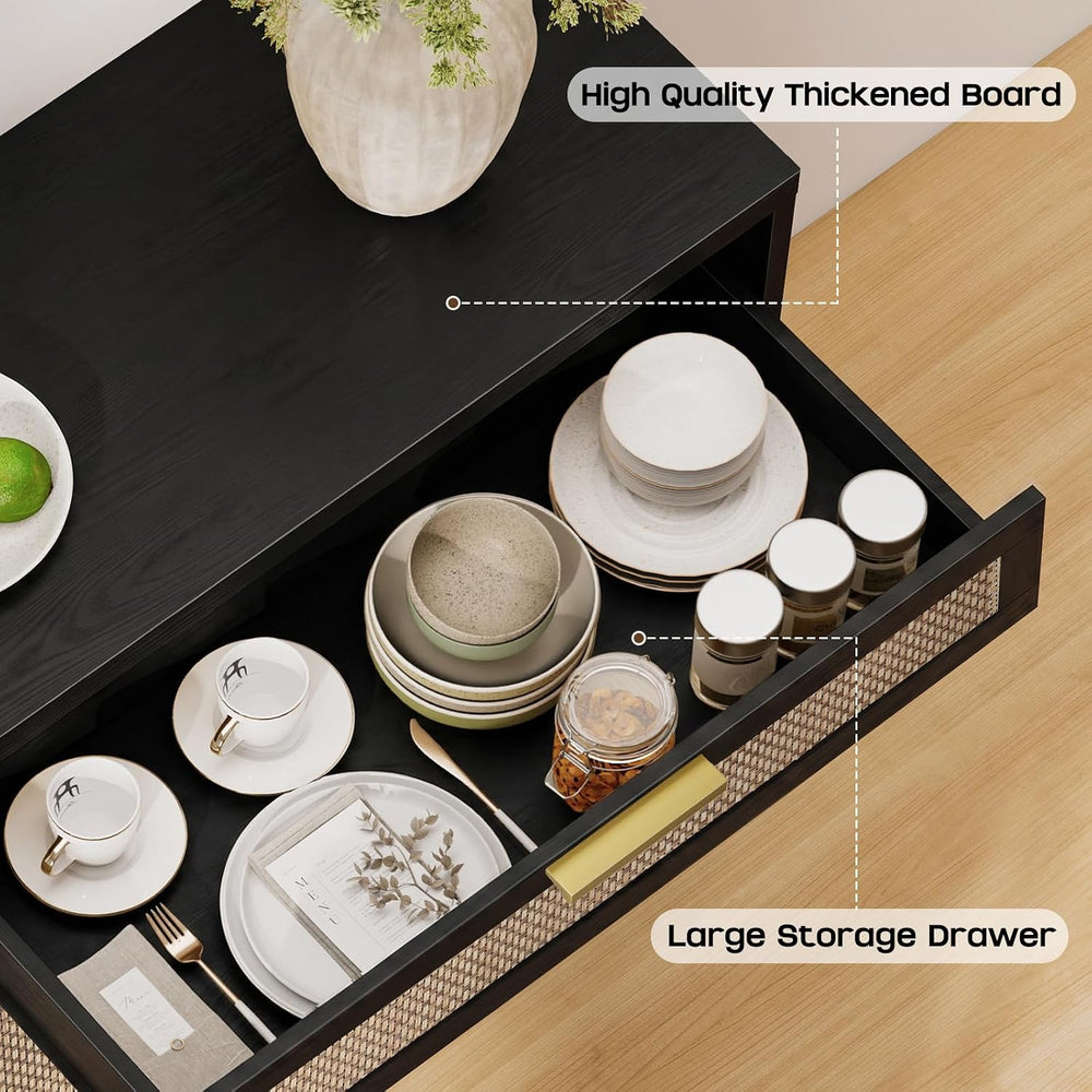 Rattan Buffet Cabinet with Storage Set of 2, Sideboard Cabinet with Doors and...
