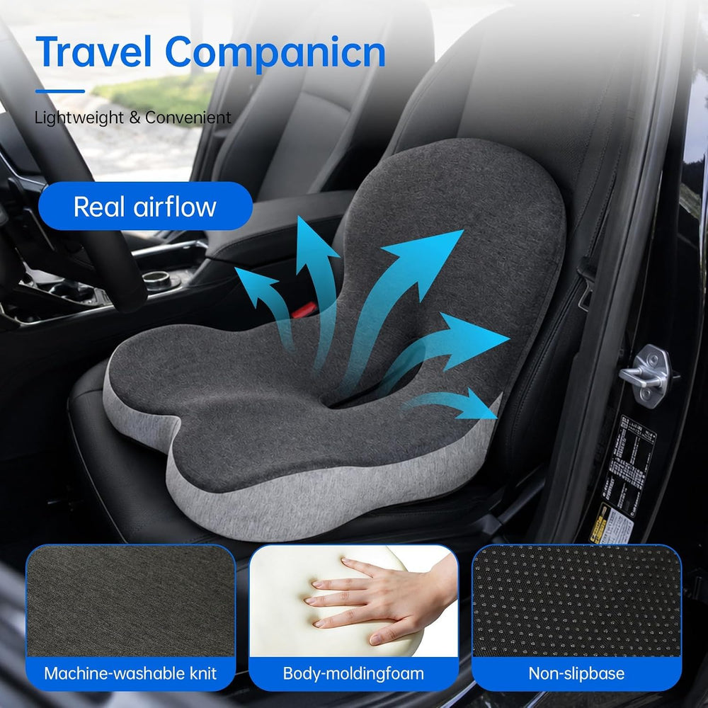 Memory Foam Seat Cushion with Lumbar Support for Office Chair and Car