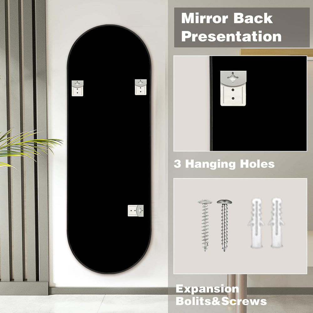 Niccy Oval Full Length Mirrors, Long Wall-Mounted Mirror, Gold, 48"×16&q...