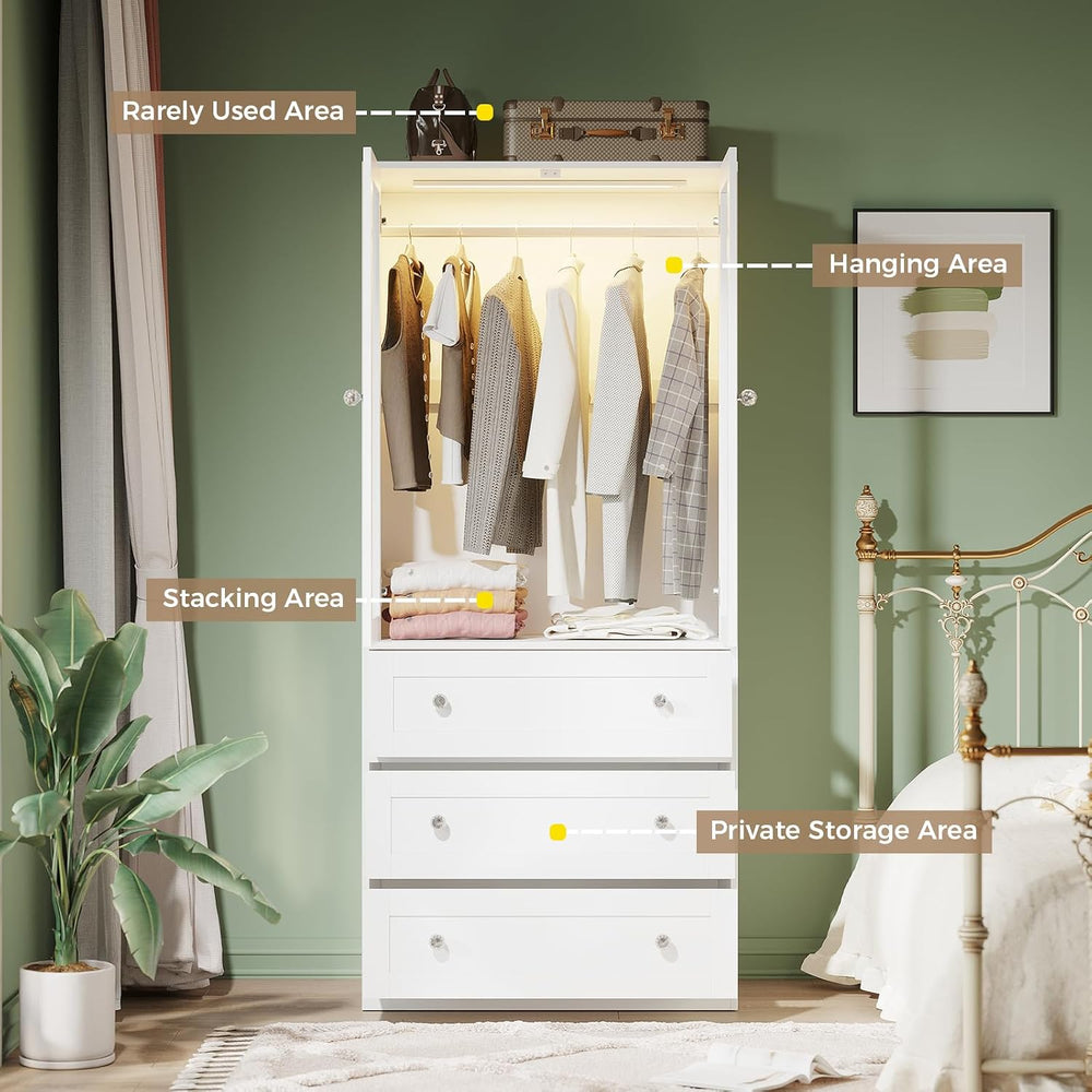 VOWNER 71" H Armoire Wardrobe Closet with Motion Sensor LED Light