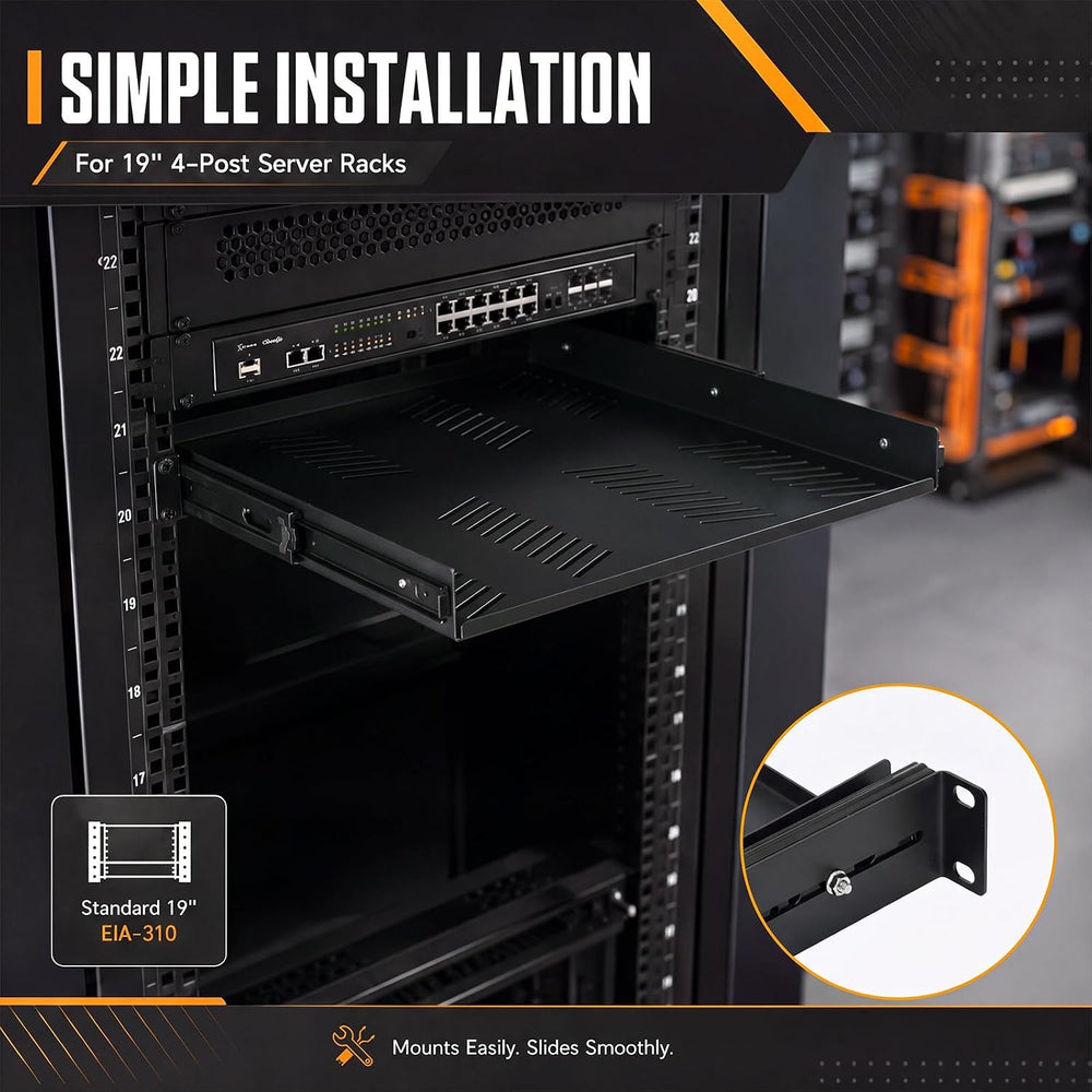 1 Pcs 1u Sliding Rack Shelf, Mounting 21.7-35.4 Inch Depth