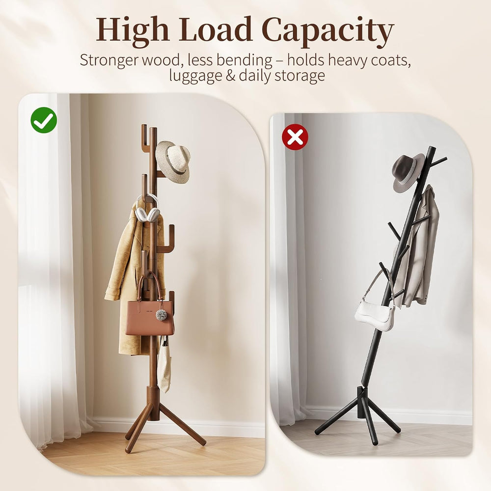 Yoobure Solid Wood Coat Rack - Cactus Coat Tree Freestanding with 8 Hooks, Co...