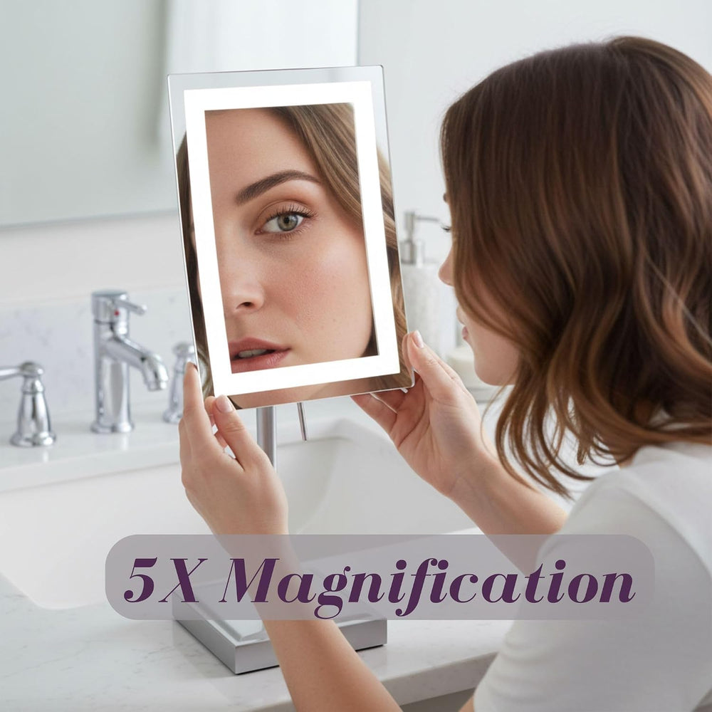 JERDON Lighted Makeup Mirror with 5X Magnification - Nickel - JRT910NL