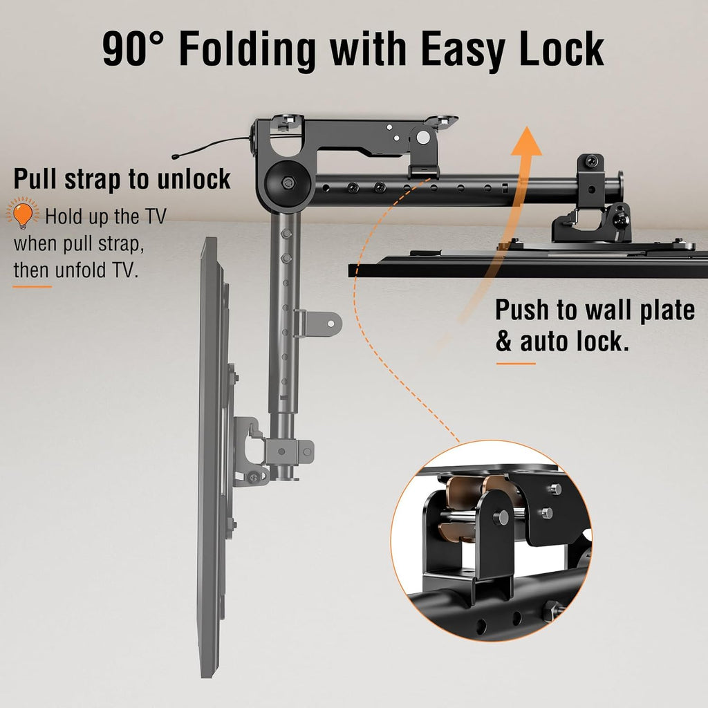 ELIVED Flip Down Ceiling TV Mount for Most 14-40 Inch TVs, 360° Swivel | Floding TV Bracket for Flat Pitched Roof, Height Adjustable for Patio, Full Motion Rotate, Tilt, Max VESA 200x200mm, 22 Lbs