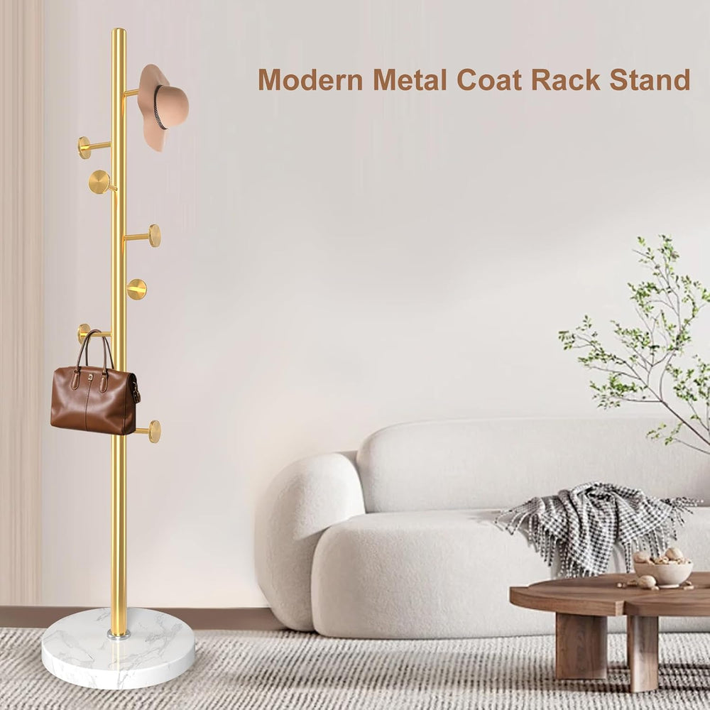 Coat Rack Stand,Golden Metal Coat Rack Freestanding with 8 Hooks