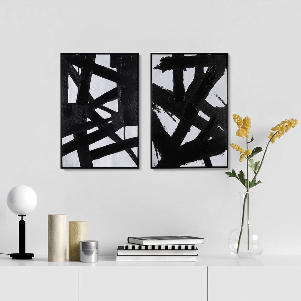 Zessonic Black And White Abstract Graffiti 3D Textured Wall Art, 16"x24&...