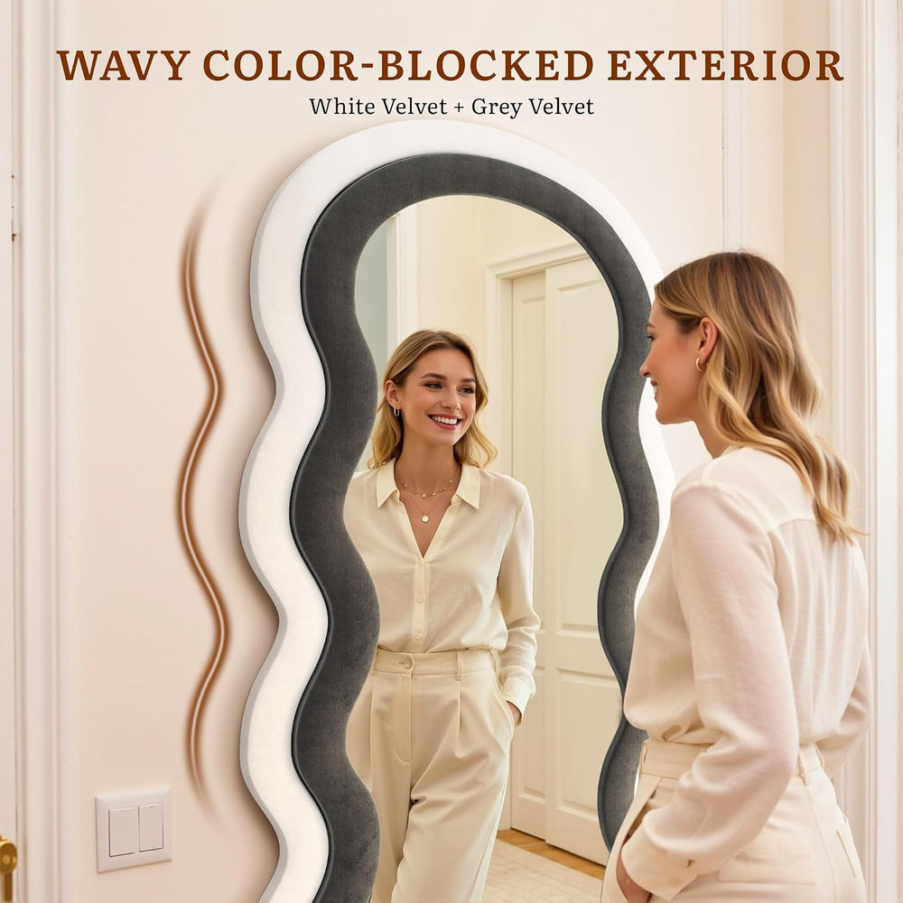 Wavy Full Length Mirror 63"x24", Black and White Velvet Frame