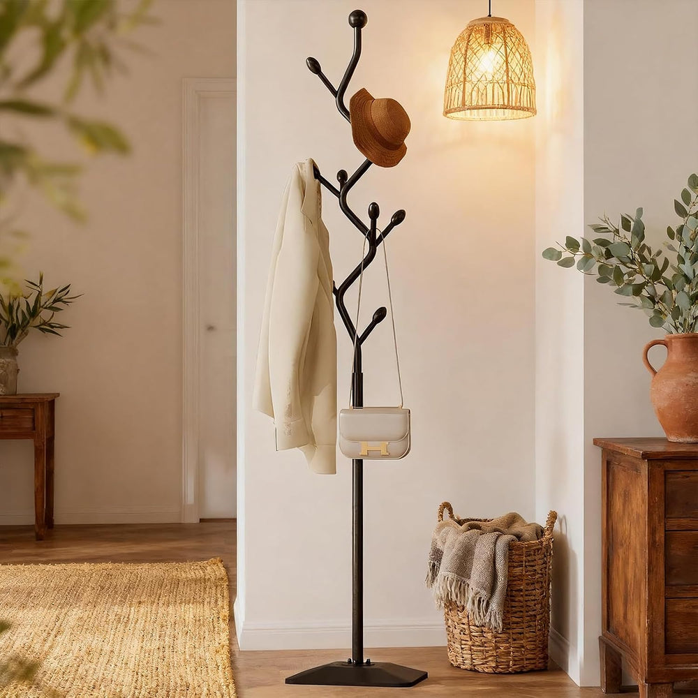 Coat Rack,Metal Coat Tree Freestanding with 8 Hooks, Creative Design Tree Bra...