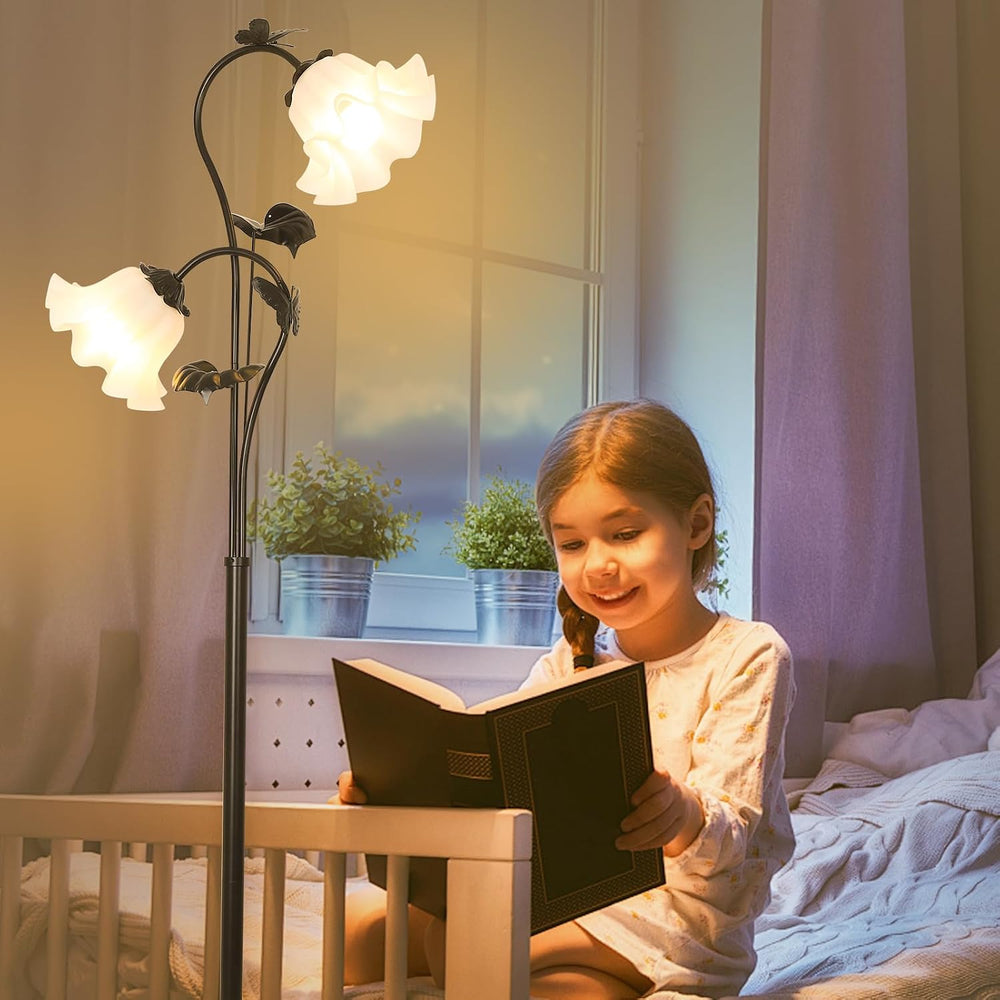 HMVPL Black Floor Lamp for Living Room, Flower Standing Lamp with 2 LED 5W Bl...