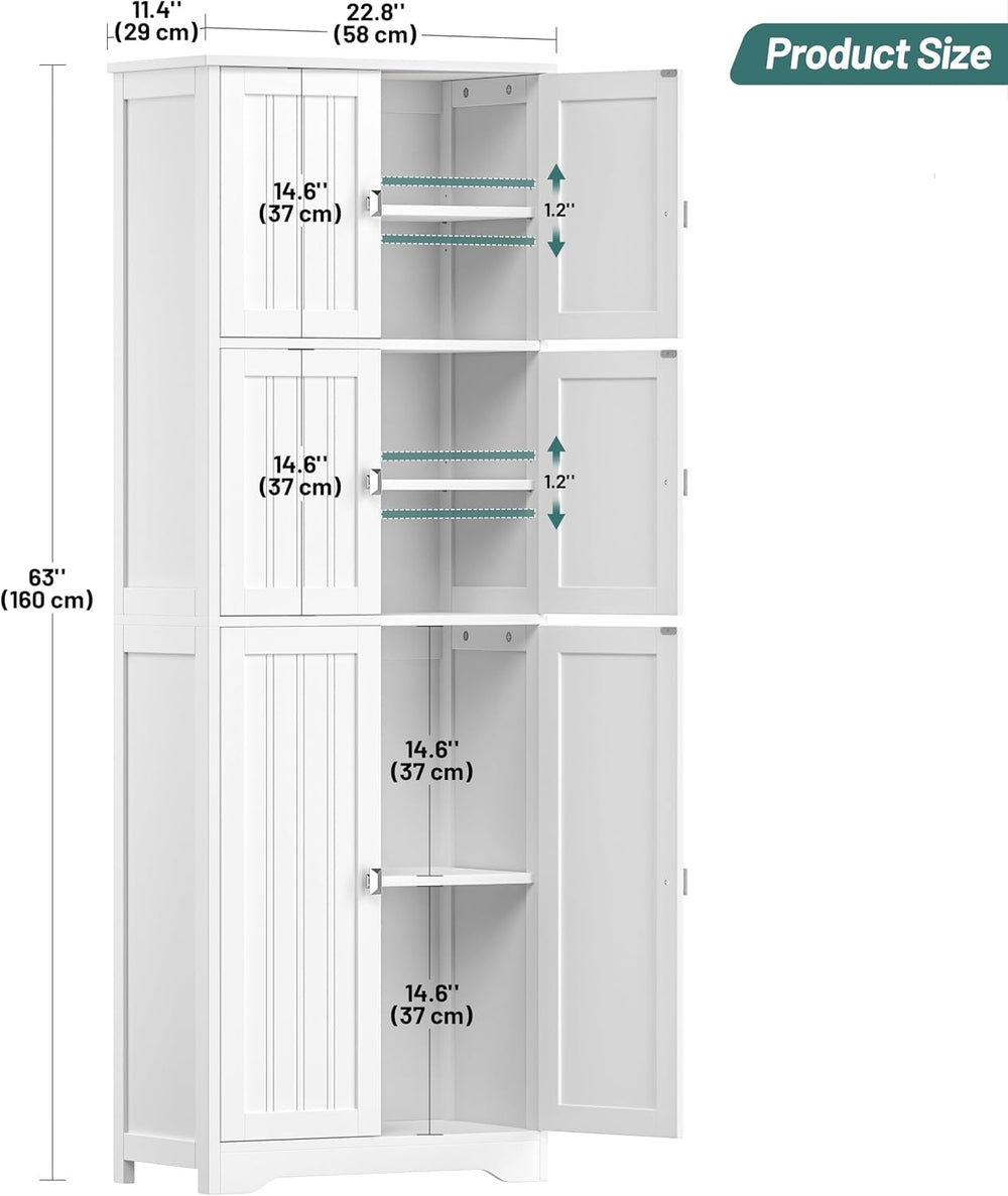 Tall Bathroom Storage Cabinet, 63" H Linen Floor Cabinet