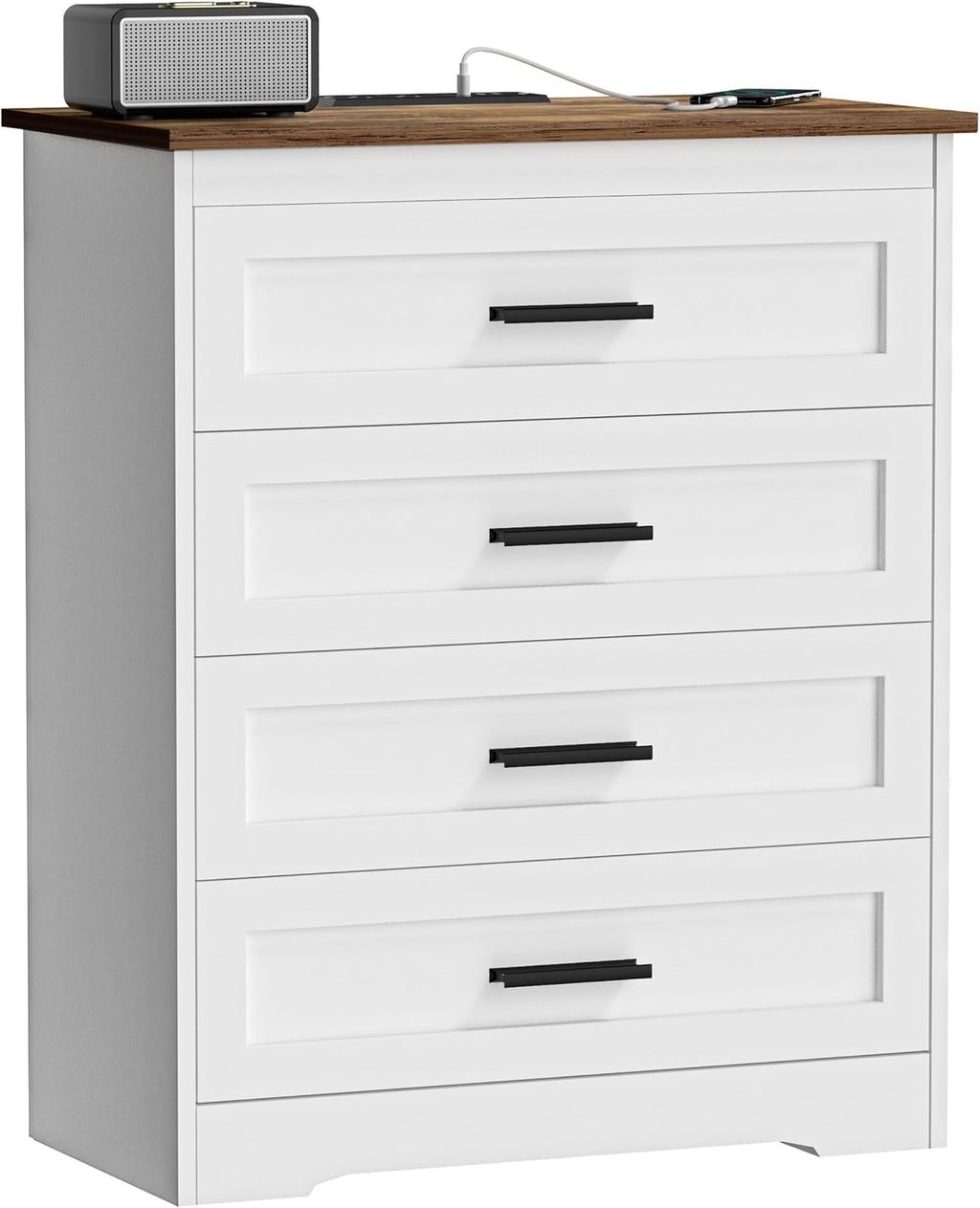 GEPELCN Farmhouse 4 Drawers Dresser for Bedroom Rustic Chest of Drawers with Natural Texture White Drawers Organizer for Living Room Hallway