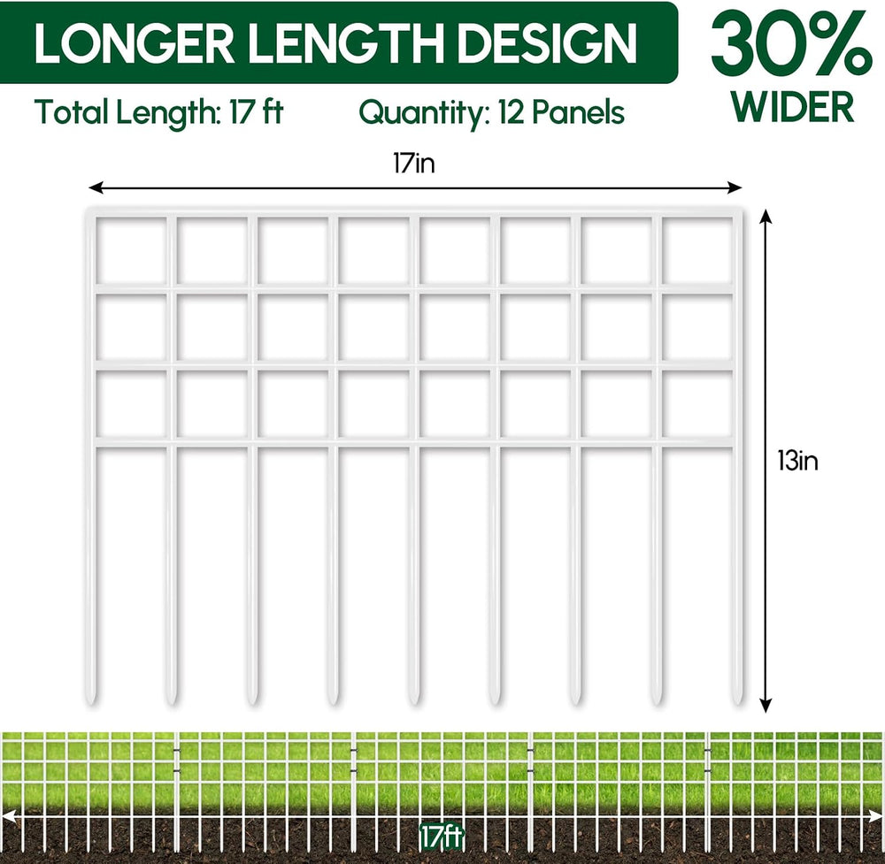 17ft(L) x 13in(H) Garden Fence Animal Barrier, 12 Panels No Dig Fence Panels ...
