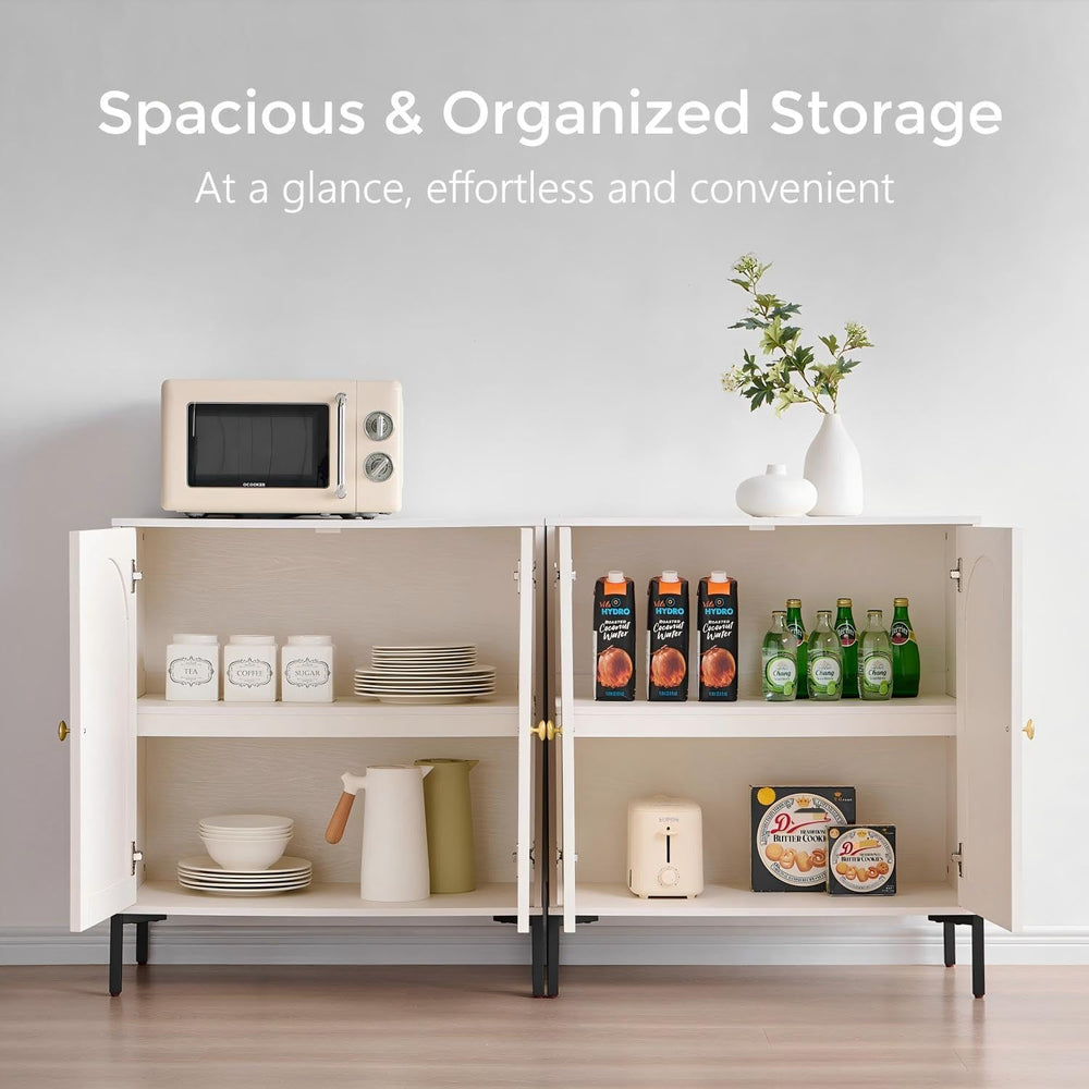 IFGET 92.63" W Modern Arched Sideboard Buffet Cabinet with Storage, White