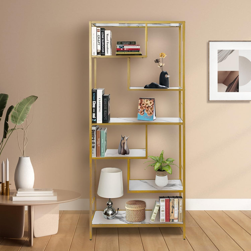 AT-VALY 6 Tier Bookcase Bookshelf, 72.4”Tall Modern Freestanding Bookshelf wi...