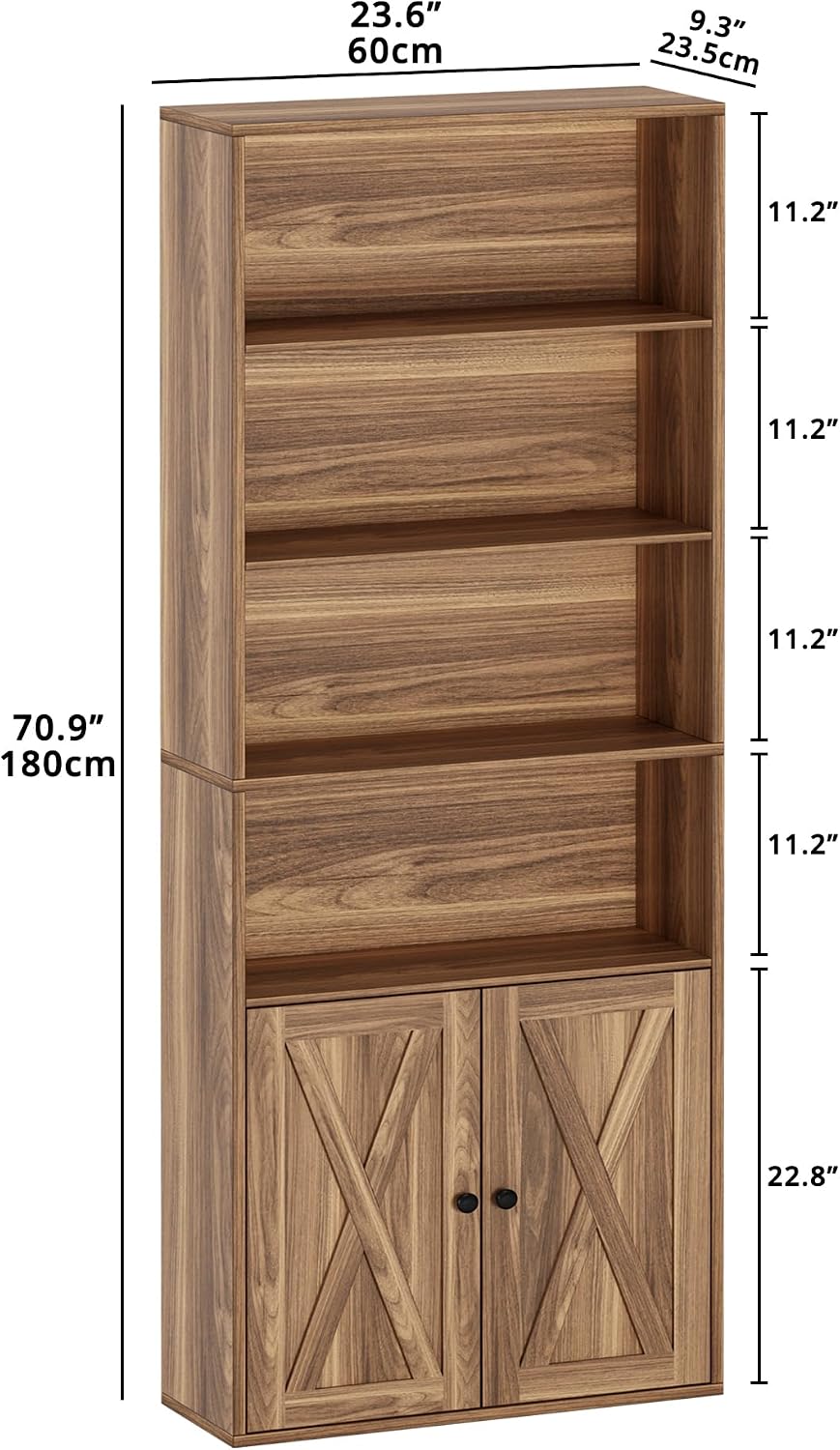 ironck tall bookshelf 70 in, bookcases with doors, close-up detail