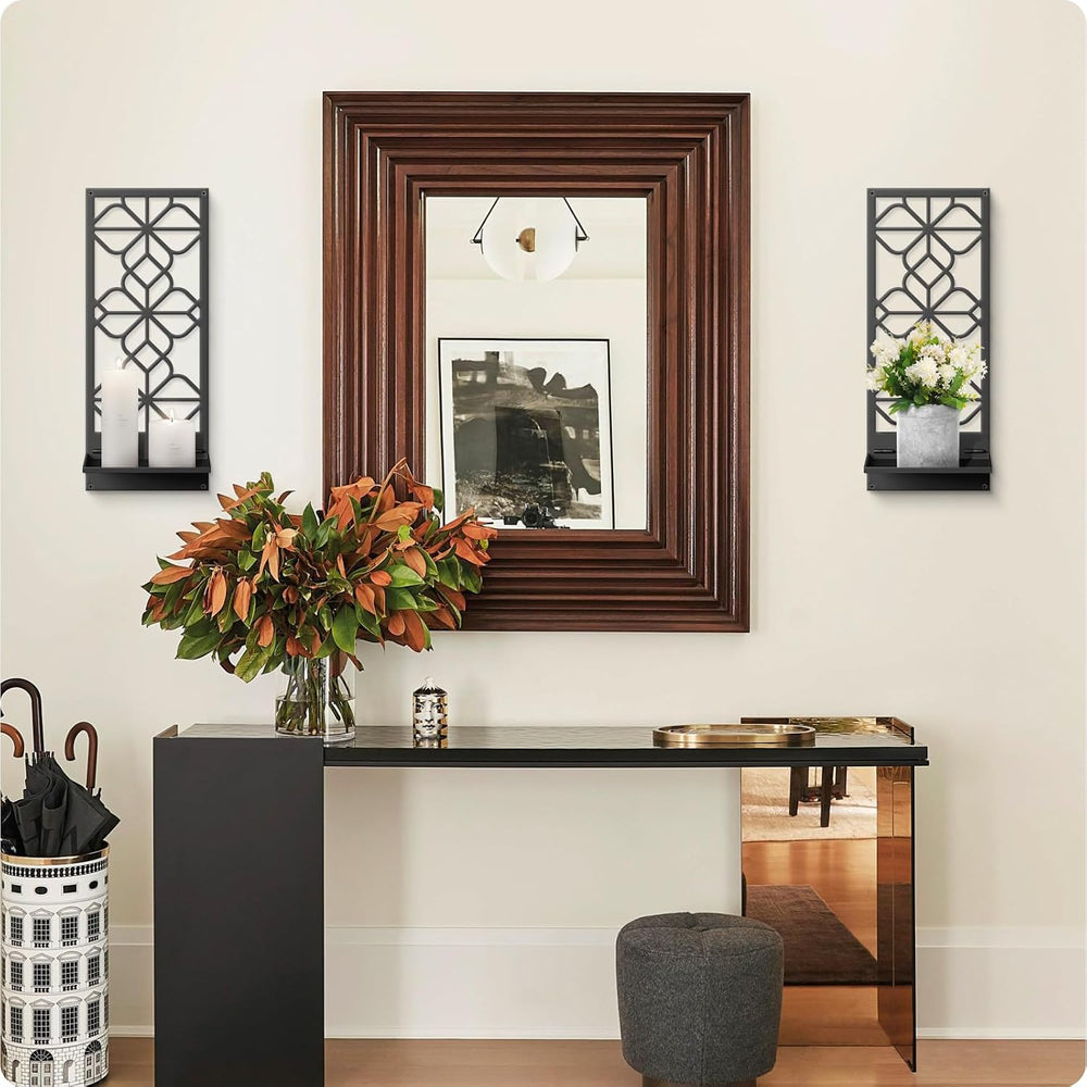 Black Metal Wall Art, Set of 2, Wall Candle Holder