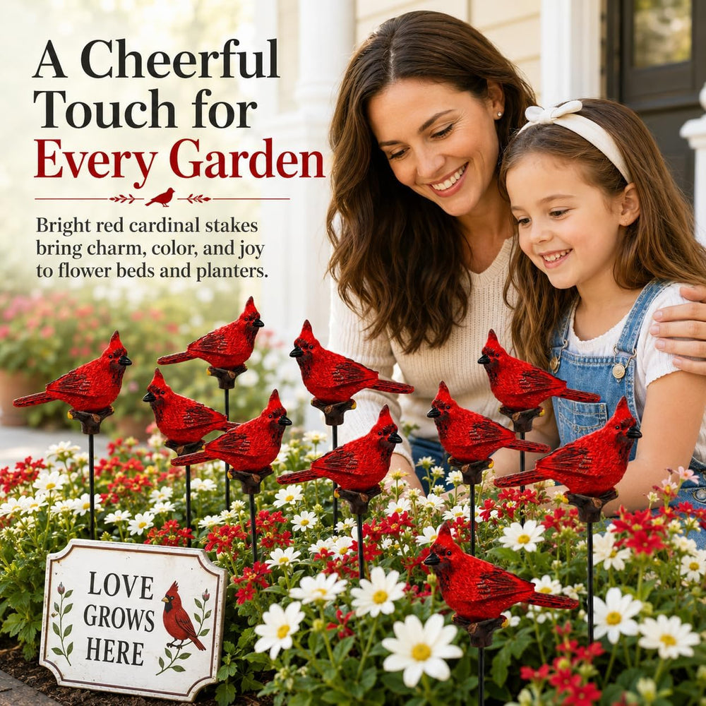Red Cardinal Yard and Garden Stakes Set of 12, Decorative Cardinal Bird Plant...