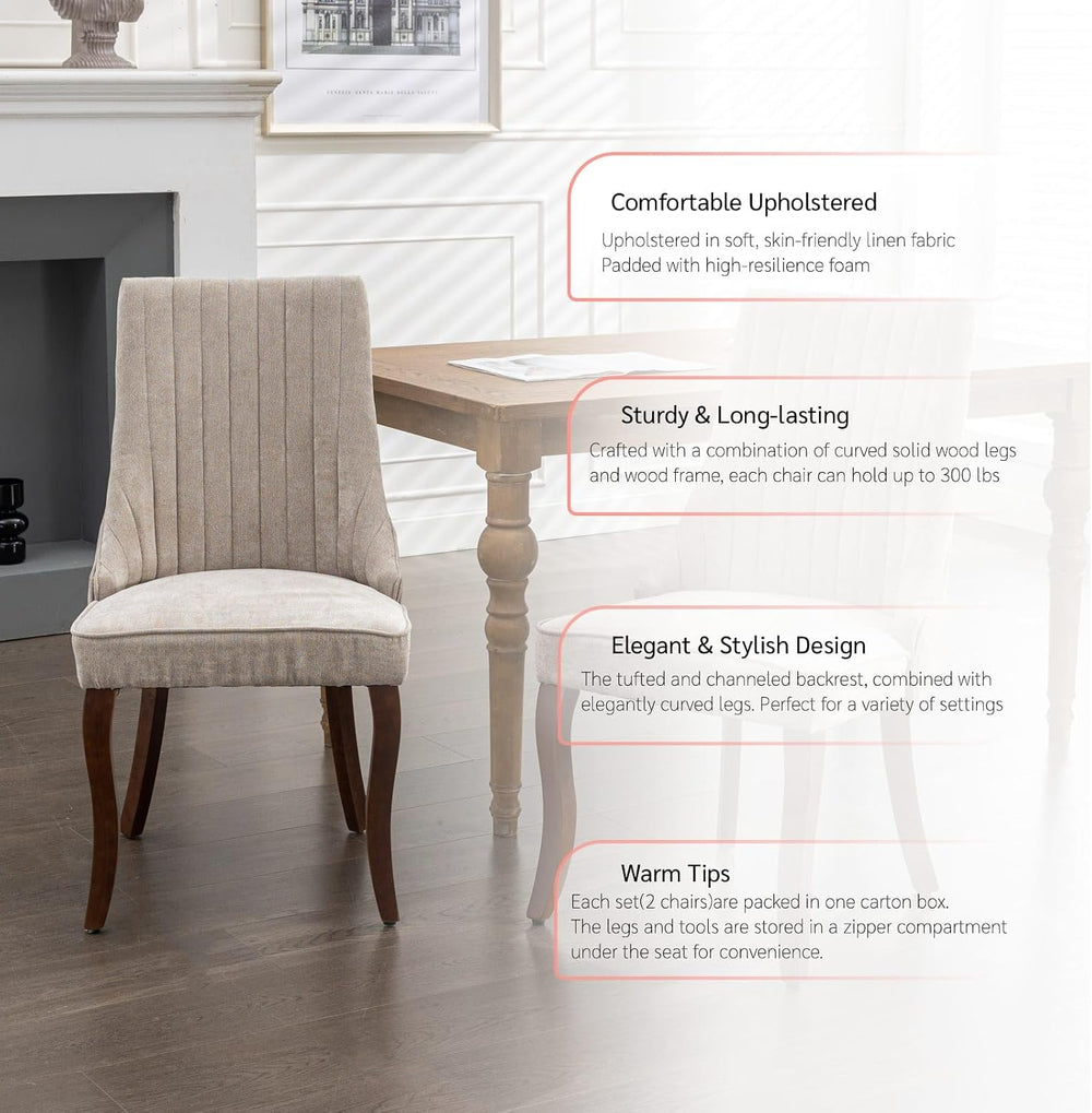 Dining Chairs Set of 4,Comfy Fabric Upholstered Accent Chairs for Kitchen Liv...