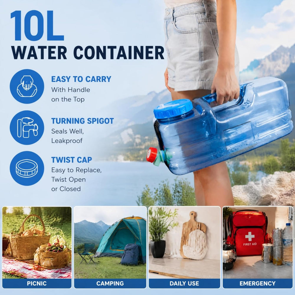 Dicunoy Camping Water Container, 2.6 Gallon Portable Water Jug with Spigot, T...