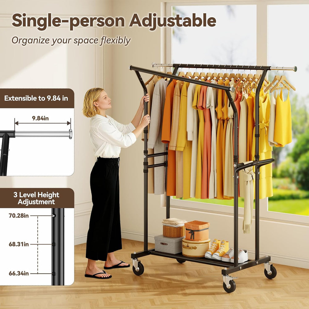 Heavy Duty Clothes Rack: 800LBS Rolling Clothing Garment Rack for Hanging Coa...