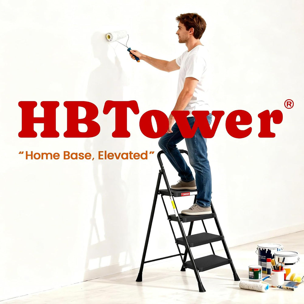 HBTower 4 Step Ladder, Step Stool Foldable for Adults with Wide Anti-Slip Ped...