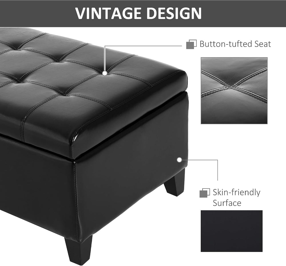 HOMCOM 51" Ottoman Storage Bench, Tufted Bench for End of Bed, Black