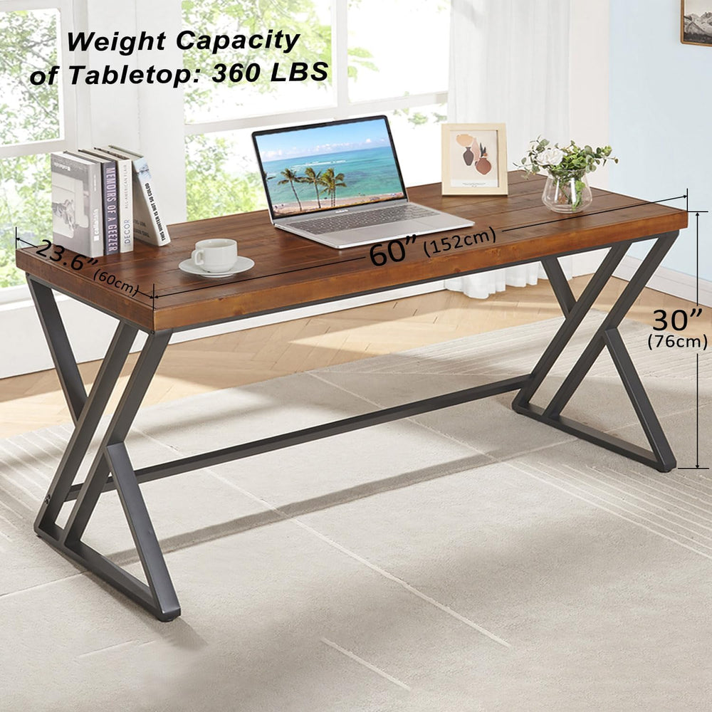 60" Real Wood Computer Desk, Natural Solid Wood Writing Desk