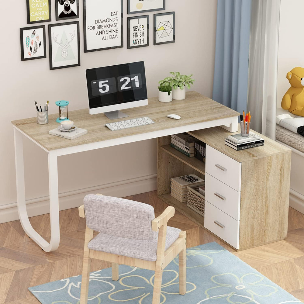Homsee Home Office Computer Desk Corner Desk with 3 Drawers and 2 Shelves, 54...